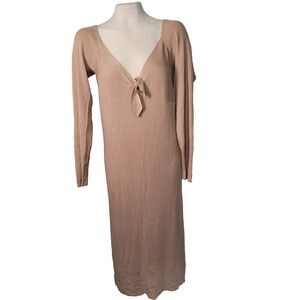 J Crew Dress Knit Maxi  Plunge Viscose Tan Large NWT